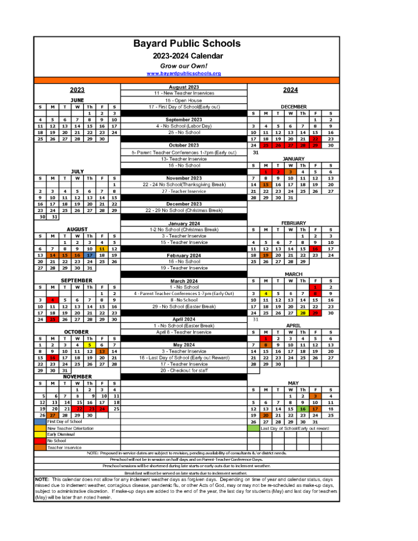 BAYARD SCHOOLS 20232024 School Calendar